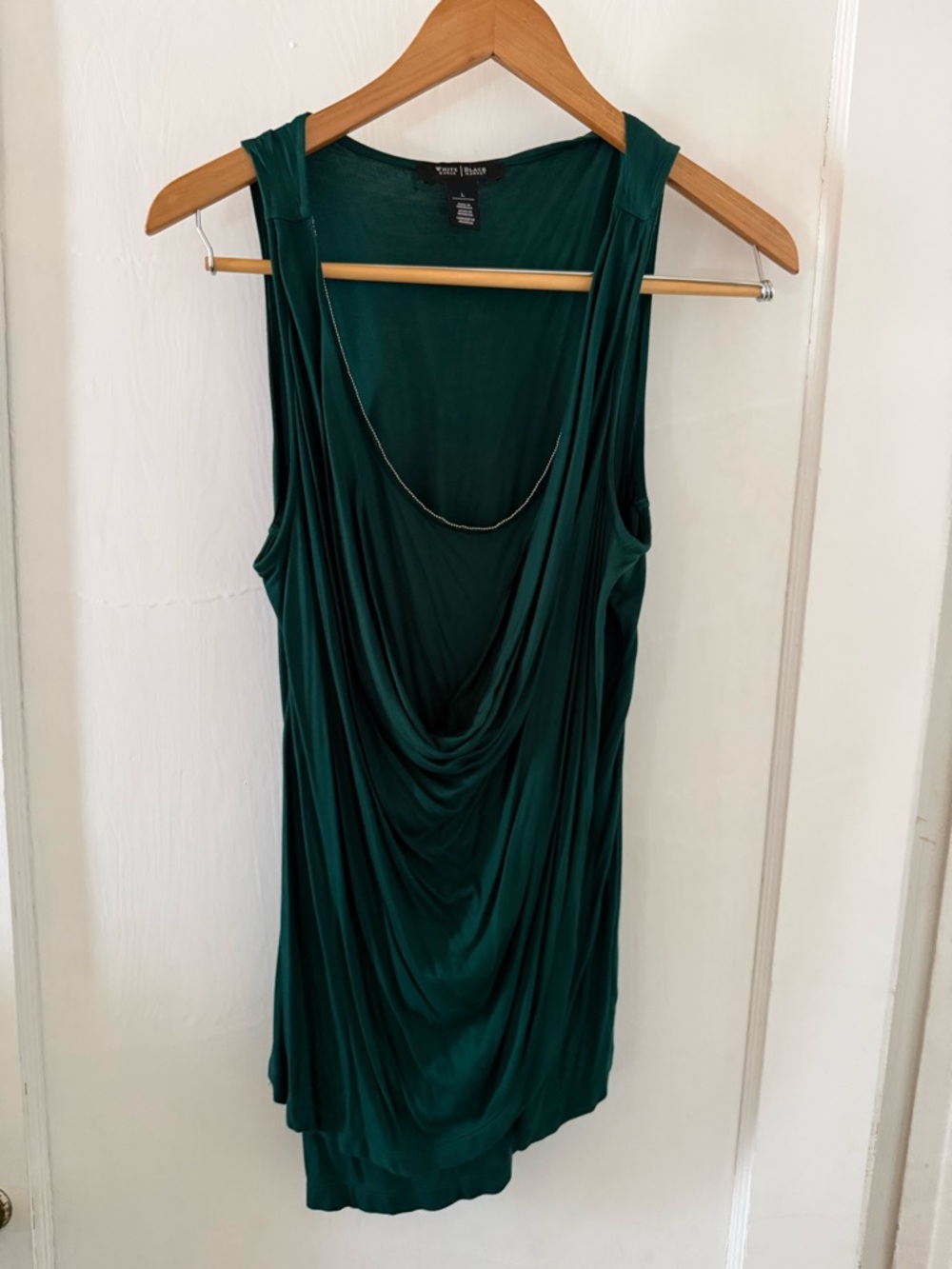 White House Black Market Emerald Green Draped Cowl Tank with Chain